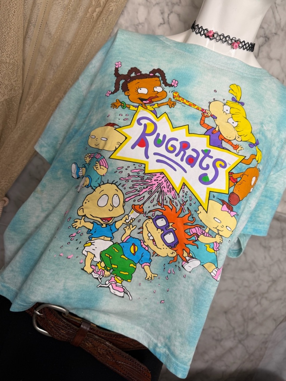 Nickelodeon Rugrats Graphic Tee XXL Blue Tie Dye Cartoon Shirt 90s Y2K Style